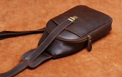 Handmade Leather Mens Cool Chest Bag Sling Bag Crossbody Bag Travel Bag Hiking Bag for men - imessengerbags