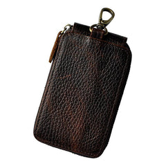 Vintage Leather Mens Small Key Zipper Wallets Cool Card Wallet for Men