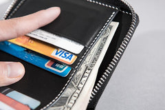 Handmade Leather Mens Cool Slim Leather Zipper Wallet Men Small Wallets Bifold for Men - imessengerbags