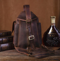 Genuine Leather Mens Cool Chest Bag Sling Bag Crossbody Bag Travel Bag Hiking Bag for men - imessengerbags