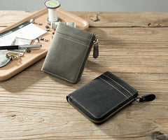 Handmade Leather Mens Cool Slim Leather Zipper Wallet Men Small Wallets Bifold for Men - imessengerbags