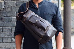 Genuine Leather Mens Cool Chest Bag Sling Bag Crossbody Bag Travel Bag Hiking Bag for men - imessengerbags