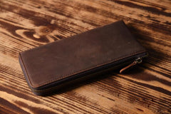 Handmade Leather Mens Cool Long Leather Wallet Zipper Clutch Wallet for Men - imessengerbags