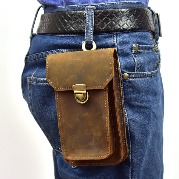MEN LEATHER Belt Pouch WAIST BAG HIP PACK BELT BAG CELL PHONE HOLSTERS - imessengerbags