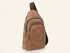 Genuine Leather Mens Cool Chest Bag Sling Bag Crossbody Bag Travel Bag Hiking Bag for men - imessengerbags