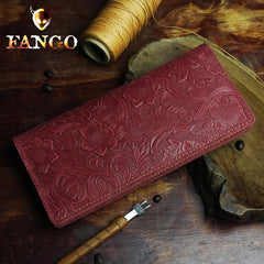 Handmade Leather Floral Mens Cool Travel Long Wallet Card Holder Card Slim Clutch Wallets for Men - imessengerbags