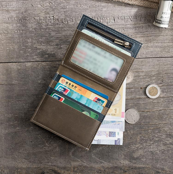 Handmade Leather Mens Cool Slim Leather Wallet Men Small Wallets Bifold for Men - imessengerbags