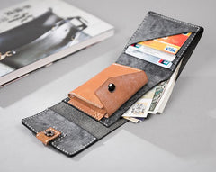 Handmade Leather Mens Cool Slim Leather Wallet Men Small Wallets Trifold for Men - imessengerbags