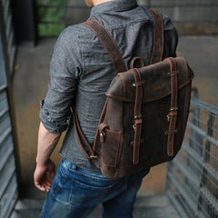 Vintage Coffee Leather Mens Backpack Travel Backpacks Laptop Backpack for men