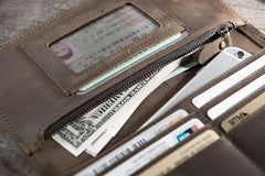 Handmade Leather Mens Clutch Wallet Cool Leather Wallet Long Phone Wallets for Men