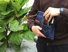 Cool Blue Jean Mens Clutch Bag Wristlet Bag Wallet Zipper Clutch Wallet For Men