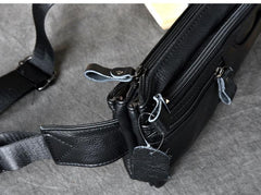 Black Leather Fanny Pack Mens Waist Bag Hip Pack Belt Bag for Men