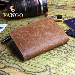 Handmade Leather Floral Mens Cool Travel Short Wallet Passport Card Holder Small Card Slim Wallets for Men - imessengerbags