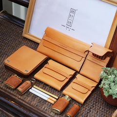 Wooden Beige Leather Mens Cigarette Case Cool Handmade Custom Cigarette Holder for Men