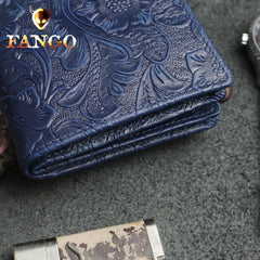 Handmade Leather Floral Mens Cool Slim Leather Wallet Men billfold Wallets Bifold for Men - imessengerbags