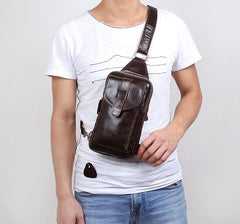 Genuine Leather Mens Cool Chest Bag Sling Bag Crossbody Bag Travel Bag Hiking Bag for men - imessengerbags