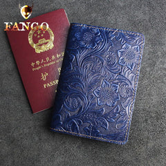Handmade Leather Floral Mens Cool Short Wallet Passport Card Holder Small Card Slim Wallets for Men - imessengerbags