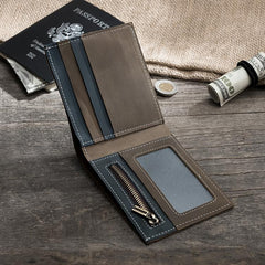 Handmade Leather Mens Cool Slim Leather Wallet Men Small Wallets Bifold for Men - imessengerbags