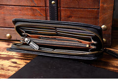 Genuine Leather Mens Cool Long Leather Wallet Bifold Clutch Wallet for Men