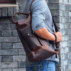 Genuine Leather Mens Cool Chest Bag Sling Bag Crossbody Bag Travel Bag Hiking Bag for men - imessengerbags