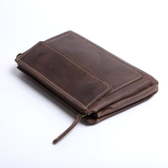 Genuine Leather Mens Cool Long Leather Wallet Zipper Clutch Wristlet Wallet for Men - imessengerbags