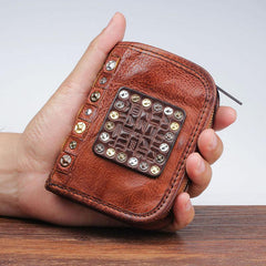 Handmade Mens Cool billfold Leather Wallet Men Small Zipper Wallets Bifold for Men - imessengerbags