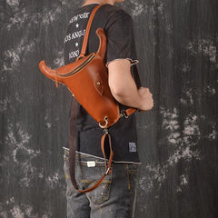 Handmade Leather Mens Cool XO Bull Backpack Sling Bag Black Travel Bag Hiking Bag for men