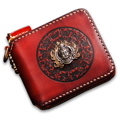Handmade Leather Small Tooled Mens billfold Wallet Cool Chain Wallet Biker Wallet for Men