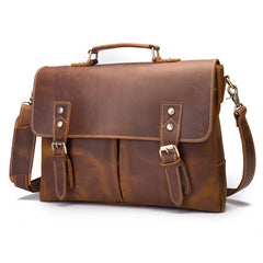 Vintage Brown Leather Mens Briefcase 13inch Laptop Bag Business Bag Handbag For Men - imessengerbags