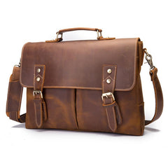 Cool Leather Mens Briefcase Business Briefcase Vintage Shoulder Bag HandBags for men