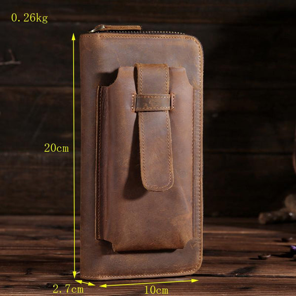 Handmade Leather Mens Cool Long Leather Phone Wallet Zipper Clutch Wallet for Men - imessengerbags