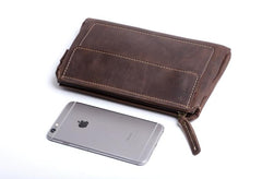 Genuine Leather Mens Cool Long Leather Wallet Zipper Clutch Wristlet Wallet for Men - imessengerbags