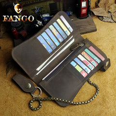 Handmade Genuine Leather Biker Wallet Mens Cool Chain Wallet Trucker Wallet with Chain