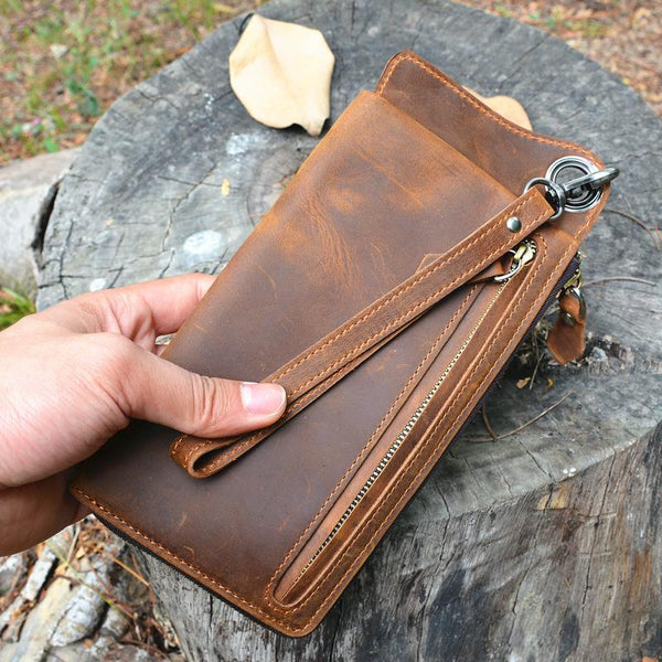 Handmade Cool Leather Long Wallet Bifold Long Wallet Biker Wallet Bag For Men - imessengerbags