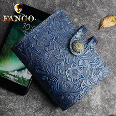 Handmade Leather Floral Mens Cool Short Wallet Card Holder Small Card Slim Wallets for Men