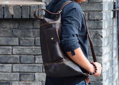 Genuine Leather Mens Cool Chest Bag Sling Bag Crossbody Bag Travel Bag Hiking Bag for men - imessengerbags
