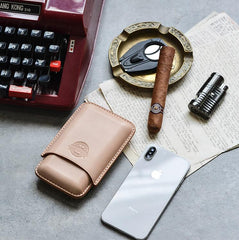Cool Brown Leather Mens 3pcs Cigar Case Cool Custom Leather Cigar Case for Men - imessengerbags