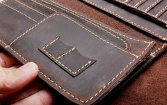 Handmade Leather Mens Wallet Cool Long Leather Wallet Clutch Wristlet Wallet for Men - imessengerbags