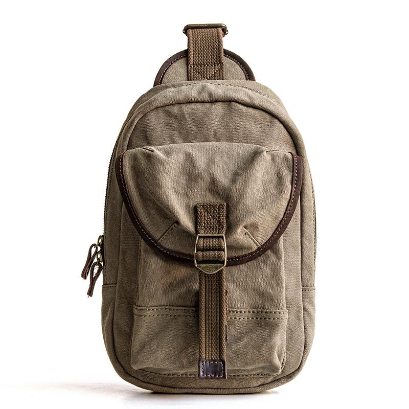 Canvas Mens Cool Chest Bag Sling Bag Crossbody Bag Travel Bag Hiking Bag for men