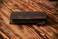 Handmade Leather Mens Cool Long Leather Wallet Cards Clutch Wallet for Men