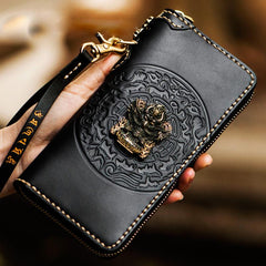 Handmade Leather Tibetan Mens Chain Biker Wallet Cool Leather Wallet Long Clutch Wallets for Men - imessengerbags