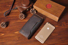 Handmade Leather Mens Cool Long Leather Wallet Bifold Clutch Wallet for Men