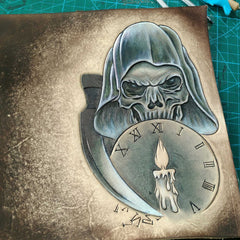 Handmade Leather Skull Death Tooled Mens Long Wallet Cool Leather Wallet Clutch Wallet for Men - imessengerbags