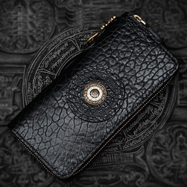 Handmade Leather Black Chain Wallet Mens Biker Wallet Cool Leather Wallet Long Phone Wallets for Men - imessengerbags
