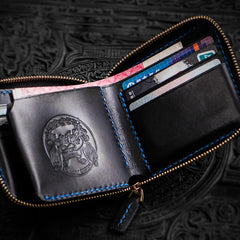 Handmade Leather Chinese Lion Tooled Mens billfold Wallet Cool Chain Wallet Biker Wallet for Men - imessengerbags
