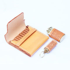 Cool Wooden Beige Leather Mens Cigarette Case Custom Cigarette Holder for Men