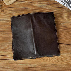 Cool Leather Mens Bifold Wallet Coffee Long Wallet for Men with Multi Cards