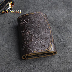 Handmade Leather Floral Mens Trifold Cool billfold Wallet Card Holder Small Card Slim Wallets for Men - imessengerbags