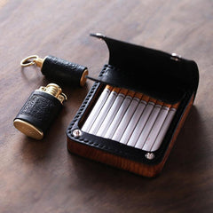 Handmade Wooden Coffee Leather Mens 7pcs Cigarette Case Cool Custom Cigarette Holder for Men