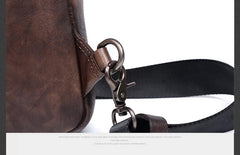 Handmade Genuine Leather Mens Cool Chest Bag Sling Bag Crossbody Bag Travel Bag Hiking Bag for men - imessengerbags